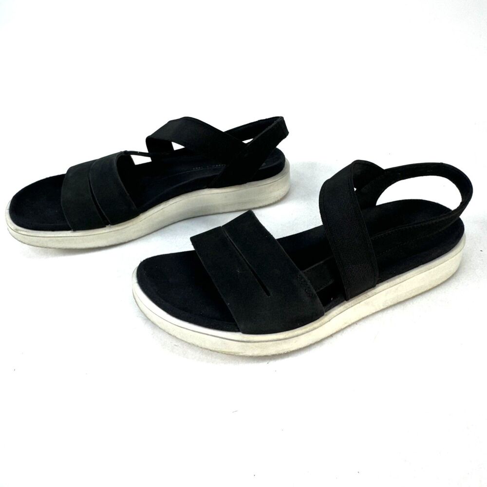 Ecco Yuma Sandals Shoes Womens Size 8 US 39 EU Black Leather Slingback Wedge